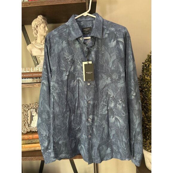 Bugatchi Axel Floral Print Shirt Indigo Mens Size Large - Picture 1 of 5